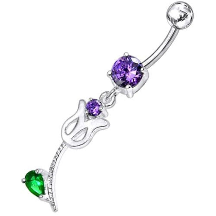 Mix Color Jeweled Flower Silver Dangling navel Body Ring with SS bar