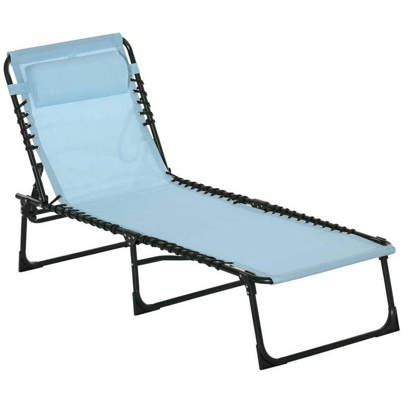 Premium Outsunny Folding Beach Chair Chaise Lounge in Baby Blue - 4 Adjustable Positions for Ultimate Comfort and Relaxation - High-Quality and Portable Design!