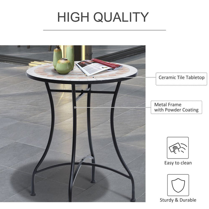 Outsunny Mosaic Table, ?60x71H cm-Black/Orange/White