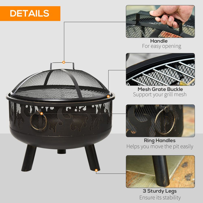 2-in-1 Fire Pit with BBQ Grill & Spark Screen - Outdoor Steel Cooker for Safety & Quality