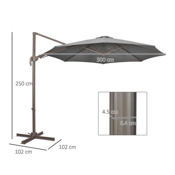 3(m) Cantilever Parasol 360° Rotation Roma Umbrella Grey