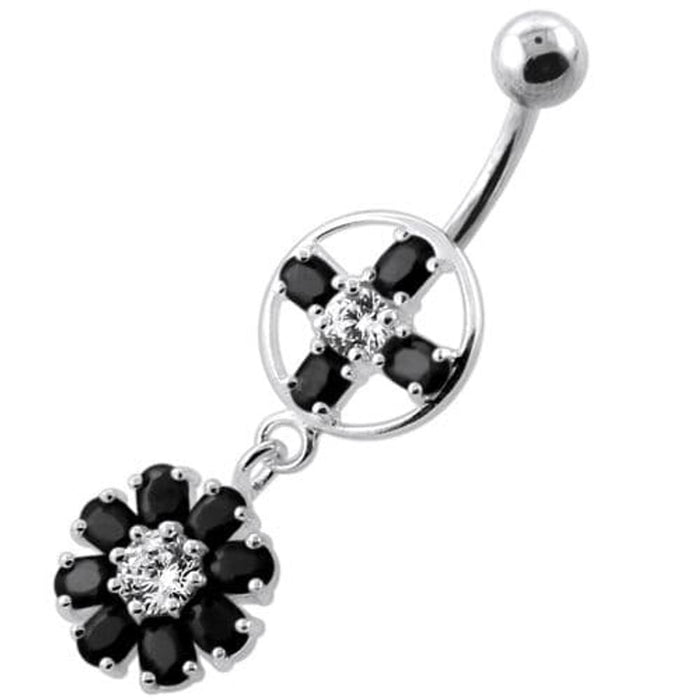 Jeweled Flower Hanging Navel Belly Bar