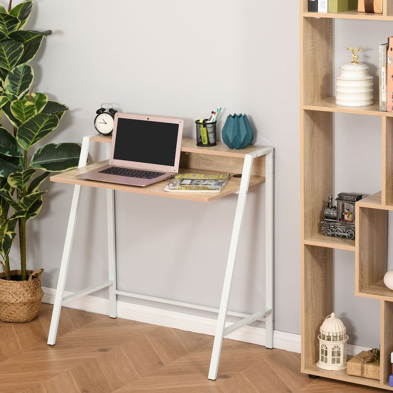 Premium PC Desk with Storage Shelf - White/Oak Finish
