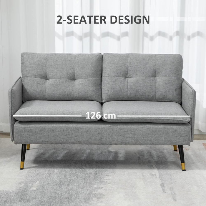 HOMCOM Modern Upholstered Two Seater Sofa - Grey | Bedroom & Living Room