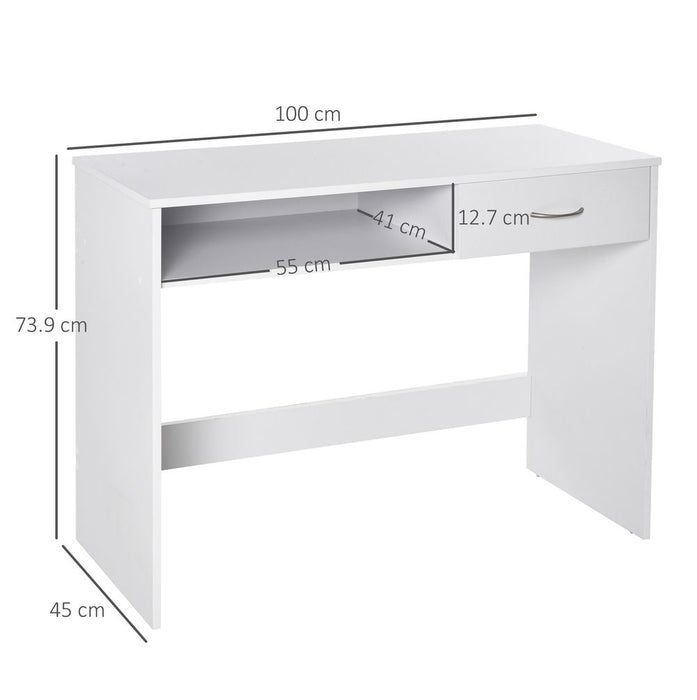 Sleek White Computer Desk w/ Shelf & Drawer - Perfect for Home or Office