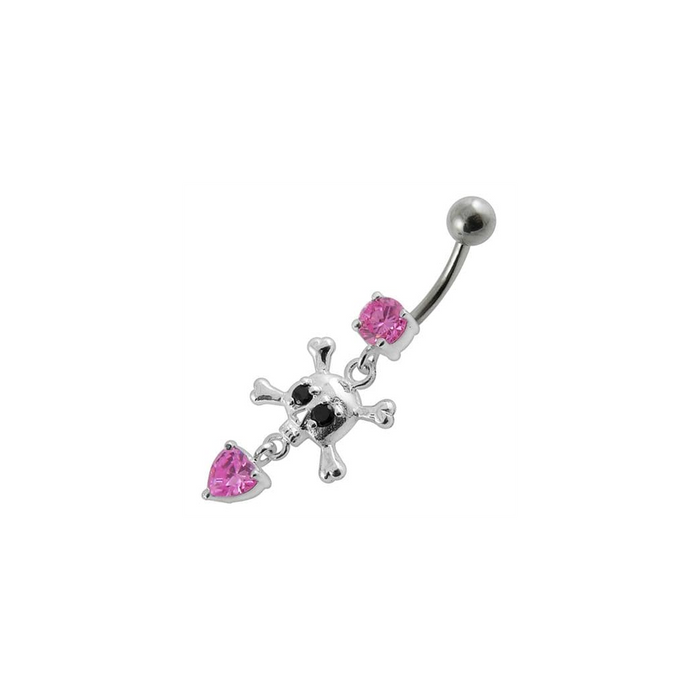 Jeweled Fancy Silver Dangling Banana Bar Navel Body Jewelry Ring