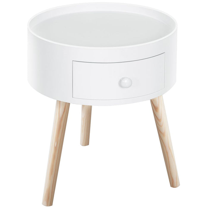 Round Coffee Table, Classic Accent with Concealed Drawer, Elegant White Design, 38cm Diameter, 45cm Height