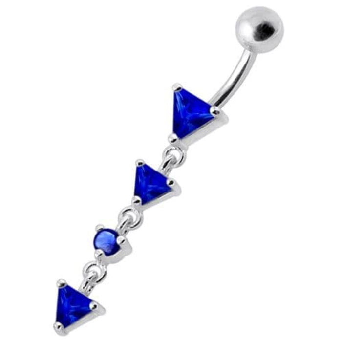 Fancy Jeweled LONG Dangling SS Banana Curved Bar Belly Ring