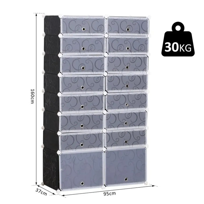 Large 16-Cube DIY Shoes Rack Portable Interlocking Plastic Cabinet Bedroom