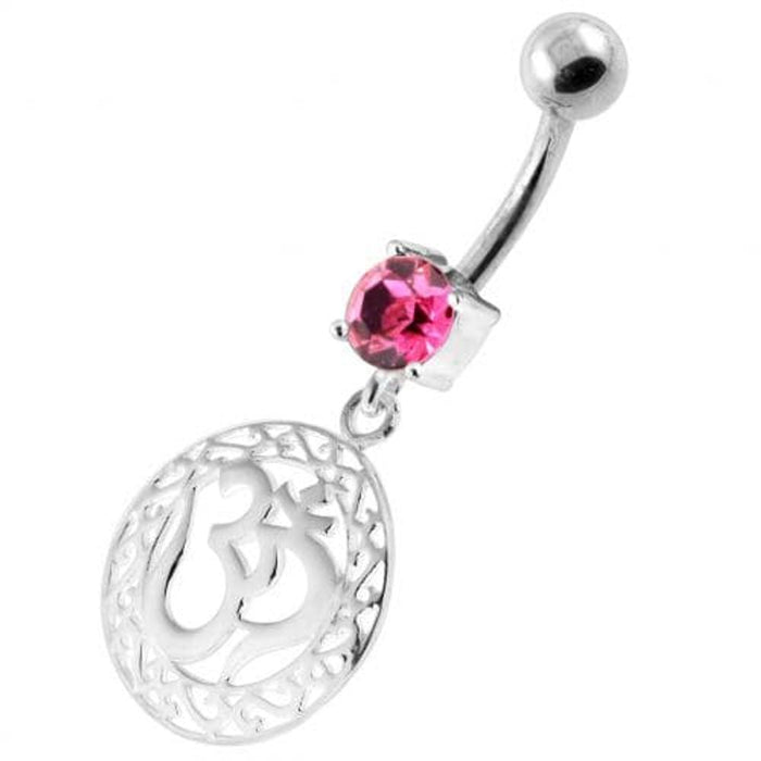 Ohm in a Floral Cut out 925 Sterling Silver Navel Bar