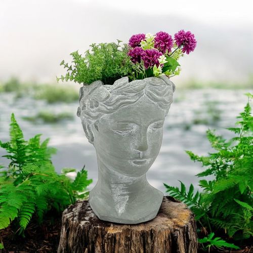26CM GREY CEMENT BUST POT
