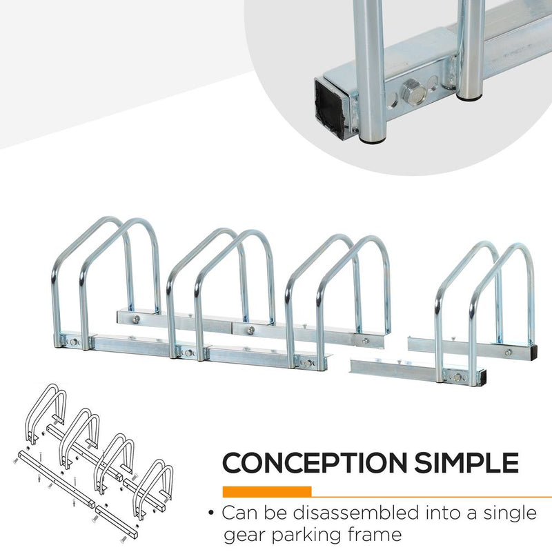 HOMCOM Parking for 4 Bicycles Steel Bike Rack on the Floor or Wall Parking for Indoor and Outdoor 110 x 33 x 27 cm Silver