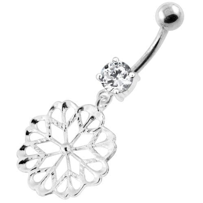 925 Sterling Silver center Jeweled Multi Point Star Cut out Belly Ring