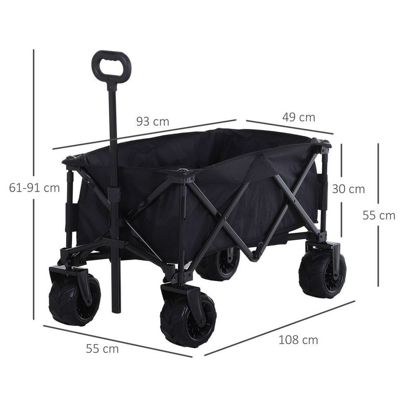 Outsunny Outdoor Pull Along Garden Trolley on Wheels Folding Beach Cart Black