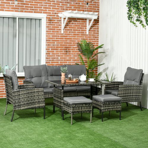 Outsunny Rattan Garden Furniture Sofa Set, 2 Armchairs 2 Footstools Table Grey
