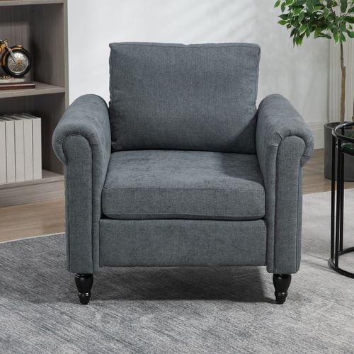 HOMCOM Vintage Armchair Fabric Accent Chair with Gourd-Shaped Rubber Wood Legs