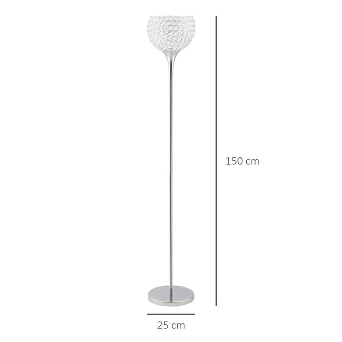 Crystal Floor Lamp - K9 Crystal Lampshade, E27 Bulb - Silver Finish - Professional Grade