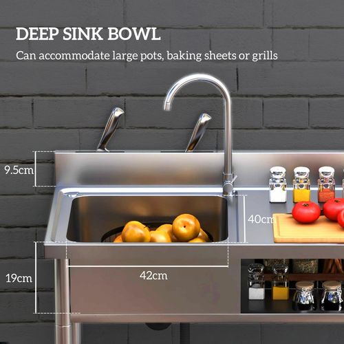 HOMCOM Outdoor Kitchen Sink Unit with Cold and Hot Water Pipe