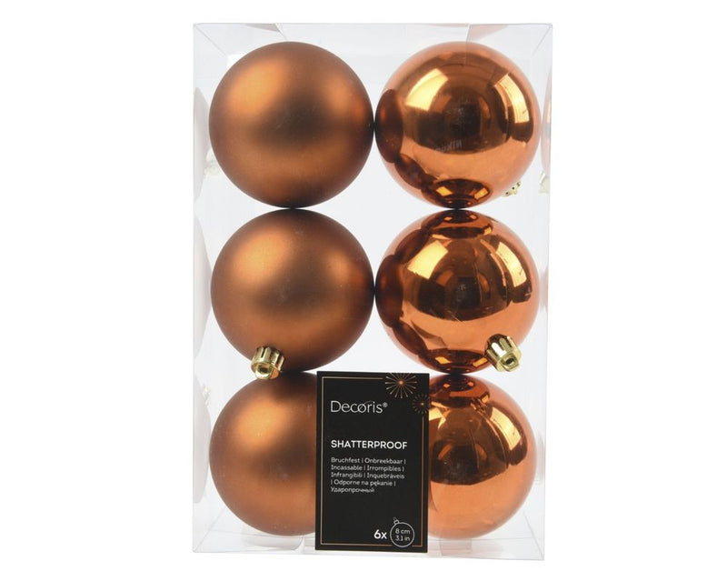 Plastic Christmas Baubles, 8 cm, Pack of 6, Classic & Shatterproof, Christmas Tree Baubles for Christmas, Christmas Tree Decorations & Christmas Tree Decorations, Warm Orange