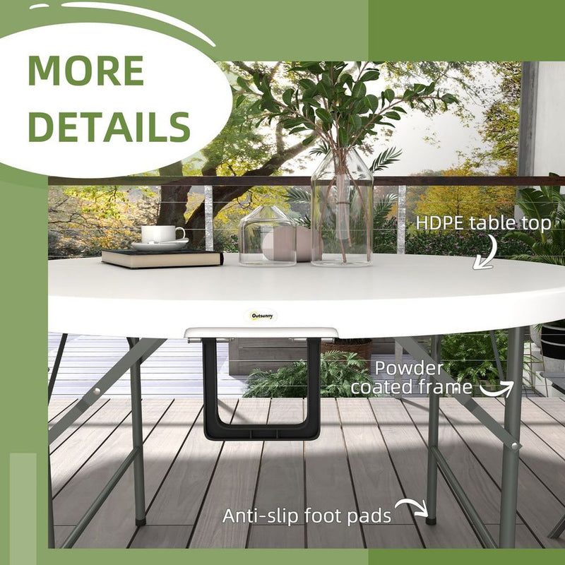 Premium Outsunny 122" Folding Round Picnic Table - 6 Person Capacity, HDPE, White