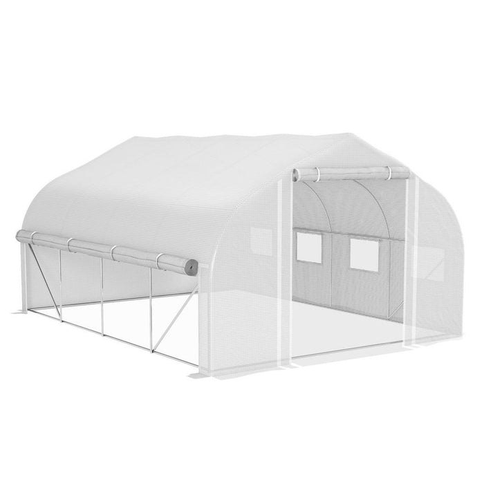 4x3m Polytunnel Greenhouse w/Roll Up Sidewalls, Mesh Door, Plant Labels