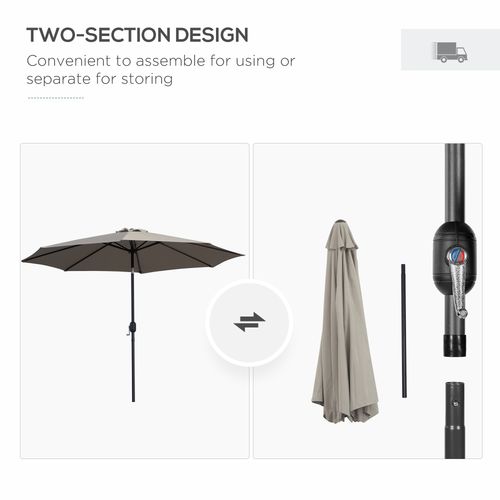 3m Parasol Patio Umbrella,Tilt and CrankLight Grey