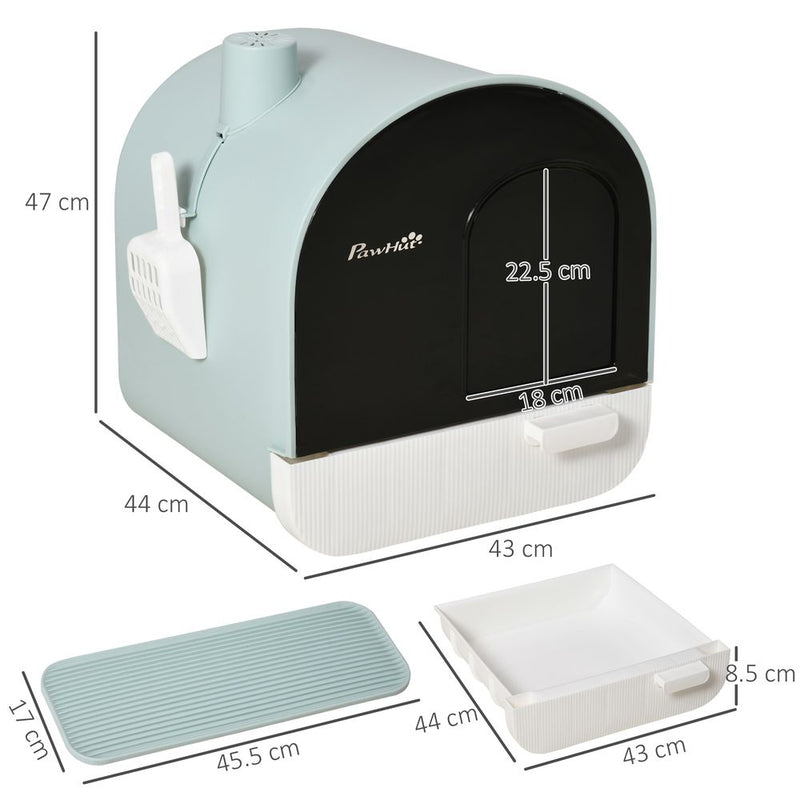 PawHut Cat Litter Box Kitten Litter Tray w/Hood, Scoop, Filter, Flap Door, 43 x 44 x 47cm - Green