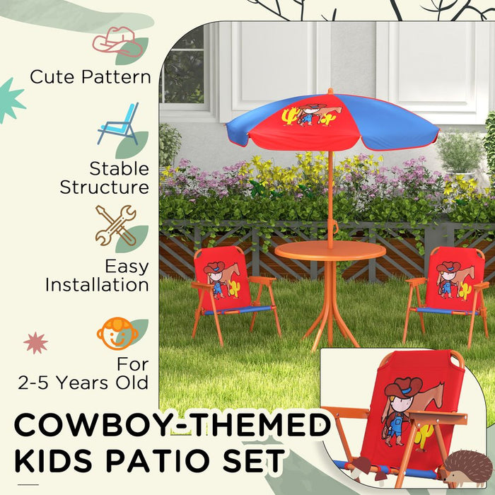 Cowboy-Themed Kids Bistro Table & Chair Set - Adjustable Parasol - Quality Guarantee