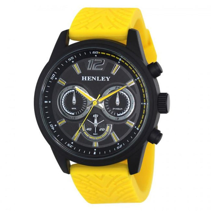 Henley Mens Multi Eye Black Dial With Yellow Sports Watch