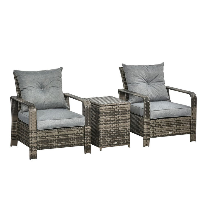 Premium 3-Piece Outdoor Rattan Garden Sofa Set + Storage Table - Grey