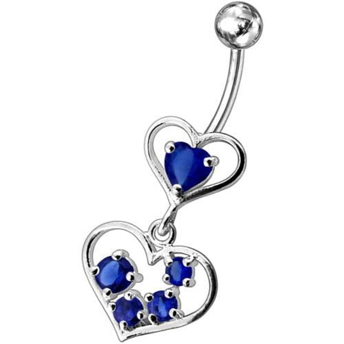 Fancy Jeweled Heart Dangling SS Bar Body Belly Ring