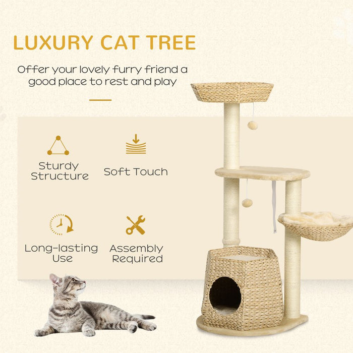 Premium Cat Tree: Multiple Levels, Sisal Scratch Post, Cat House, Bed, Ball - PawHut