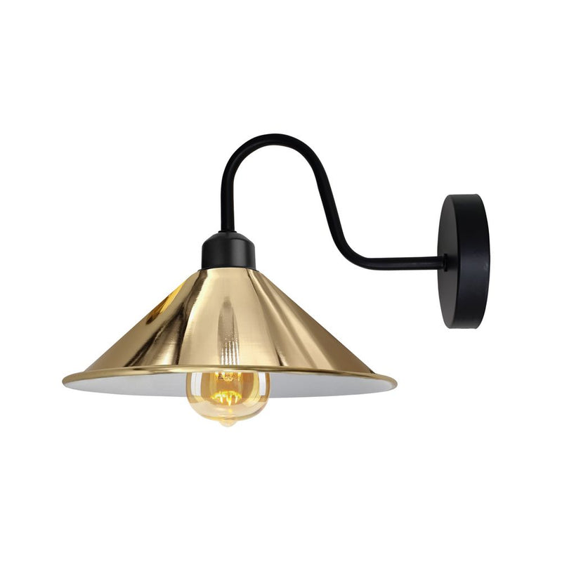 French Gold Wall Light Fixture,Black Wall Sconce E27 Base Socket Screw Type Wall Mounted Swan Neck Cone Shape Shade