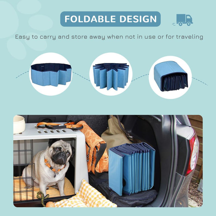 PawHut Foldable Dog Paddling Pool Pet Cat Swimming Pool Indoor/Outdoor Collapsible Summer Bathing Tub Shower Tub Puppy Washer (Φ80 × 20H cm, Blue), D01-003BU