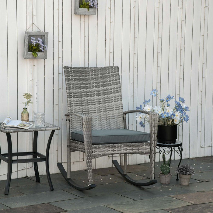 Premium Rattan Rocking Chair - Light Grey | Cushion Included