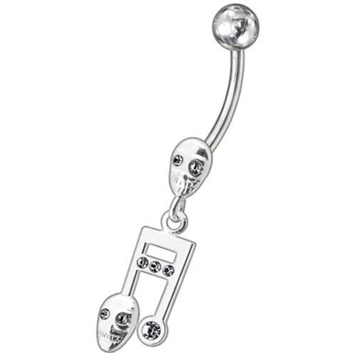 Fancy Skeleton Jeweled Dangling SS Bar Belly Ring 