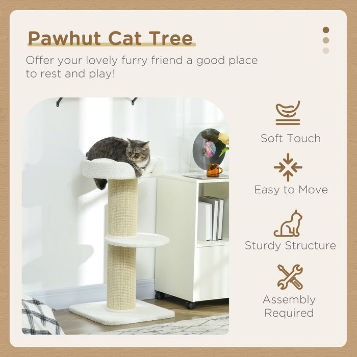 PawHut 2 Tier Cat Resting Tree - Top Basket Cushion, Sisal Post - Cream White