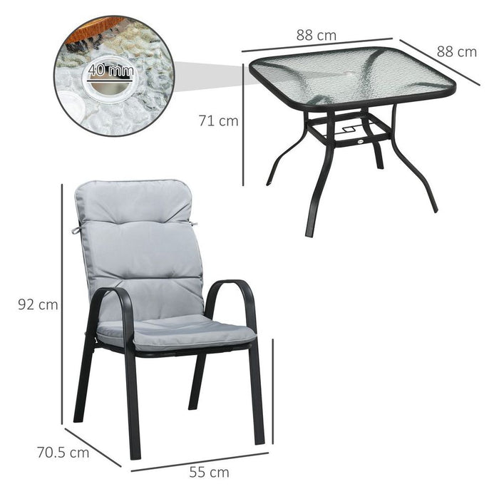 Outsunny Garden Dining Set: Glass Table, Umbrella Hole, Texteline Seats