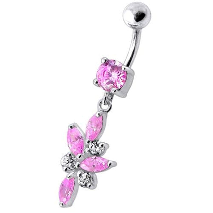 Fancy Dangling 925 Sterling Silver Jeweled Navel Ring Body Jewelry