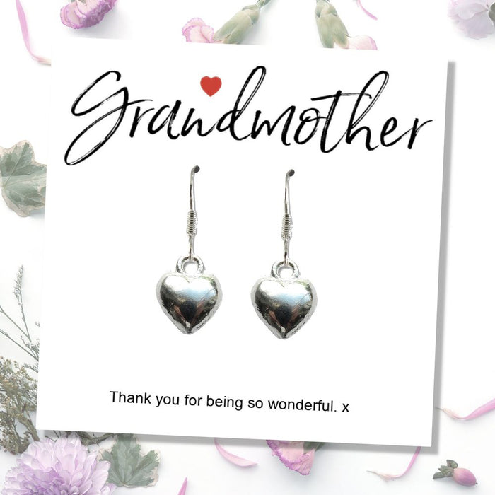 Grandmother Message Card with Heart Earrings