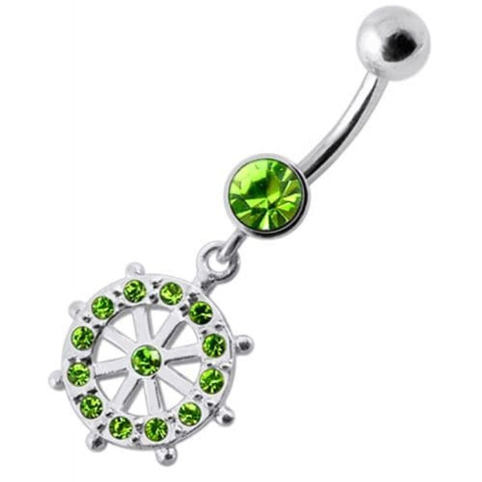 Fancy CZ Jeweled Life Of Circle Dangling Banana Navel Belly Ring