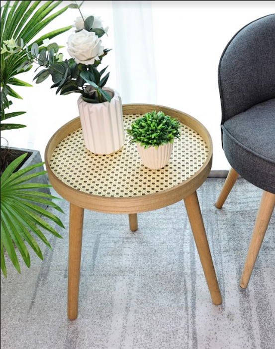 Cane Oak Round Side Table - SLENDER | Highest Quality | Free Shipping