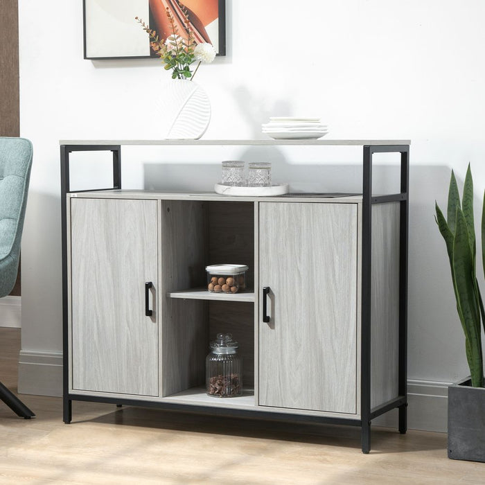 Premium Quality Light Grey Steel Sideboard - 2 Doors, Adjustable Shelves