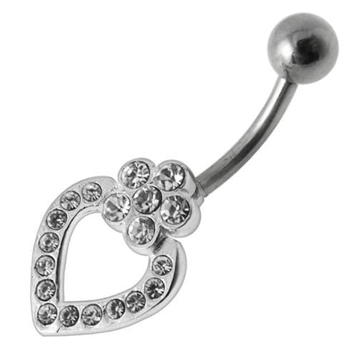 Heart Silver Dangling SS Banana Bar Navel Ring