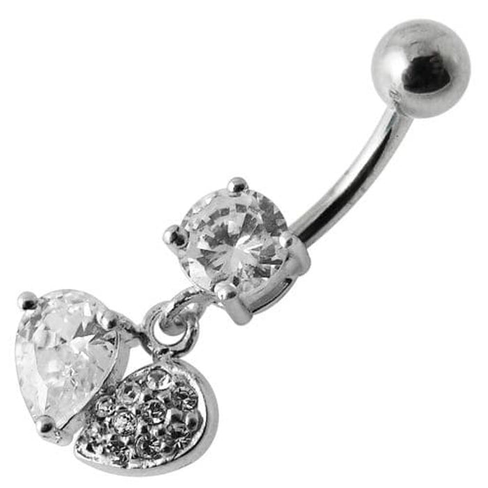 Fancy Design Jeweled Dangling SS Bar Belly Button Ring