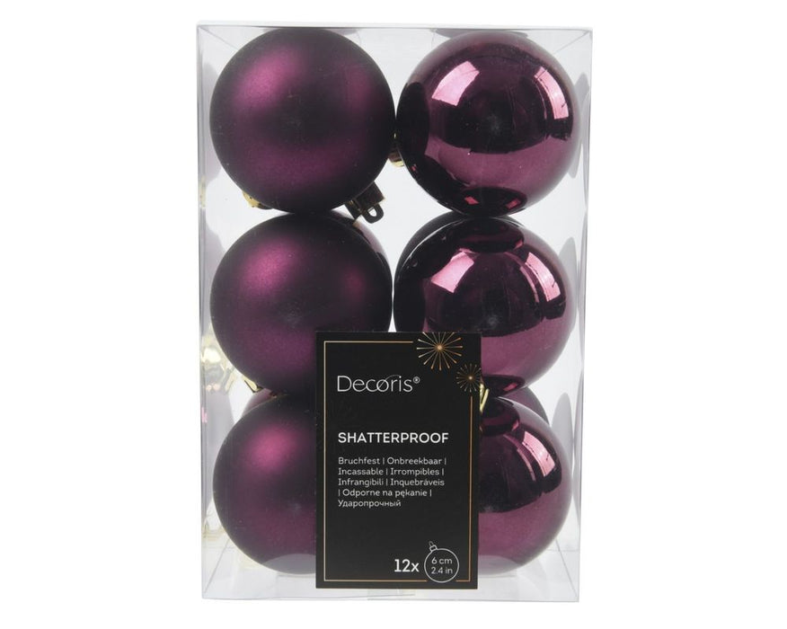 Shatterproof Dark Mauve Bauble  6cm Pack of 12 - Christmas