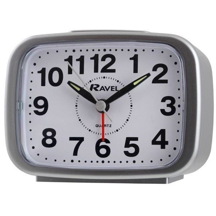 Ravel Silver Alarm Clock with Silent Sweep Second Hand and Snooze Feature - Quality Quartz Movement
