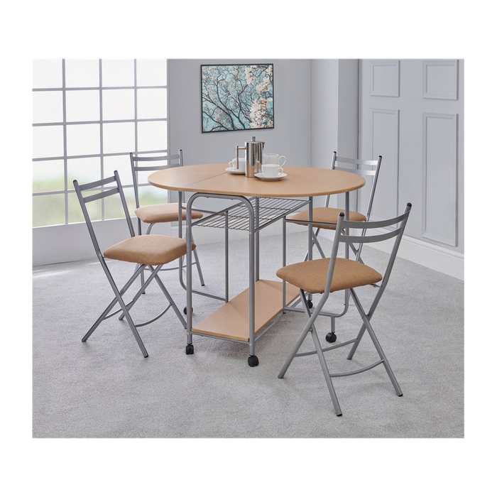 Compact 4 Seat Dining Set - Space Saving, Oak/Silver - Quality Construction