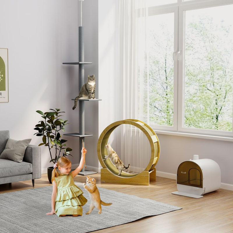 PawHut Cat Wheel: Brake, Scratching Pads Oak - Keep Feline Friends Active & Entertained!