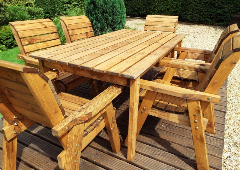 Solid Wood Outdoor Dining Set - 6 Seater Rectangular Table & Chairs, Weather-resistant, FSC Wood, 10 Year Guarantee